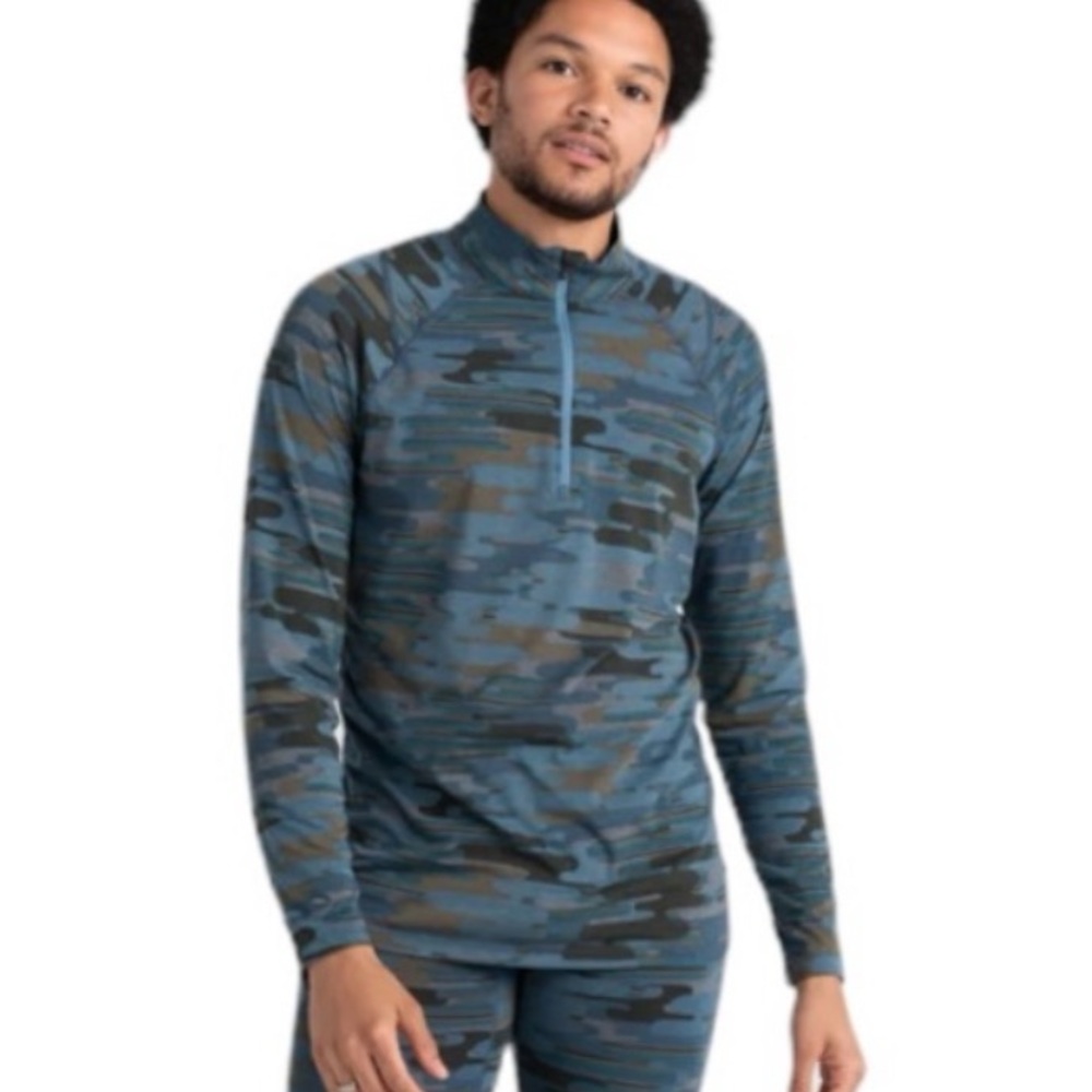 Saxx Men’s Size XL Viewfinder‎ Merino Wool Baselayer Blue Camo Midweight Thermal